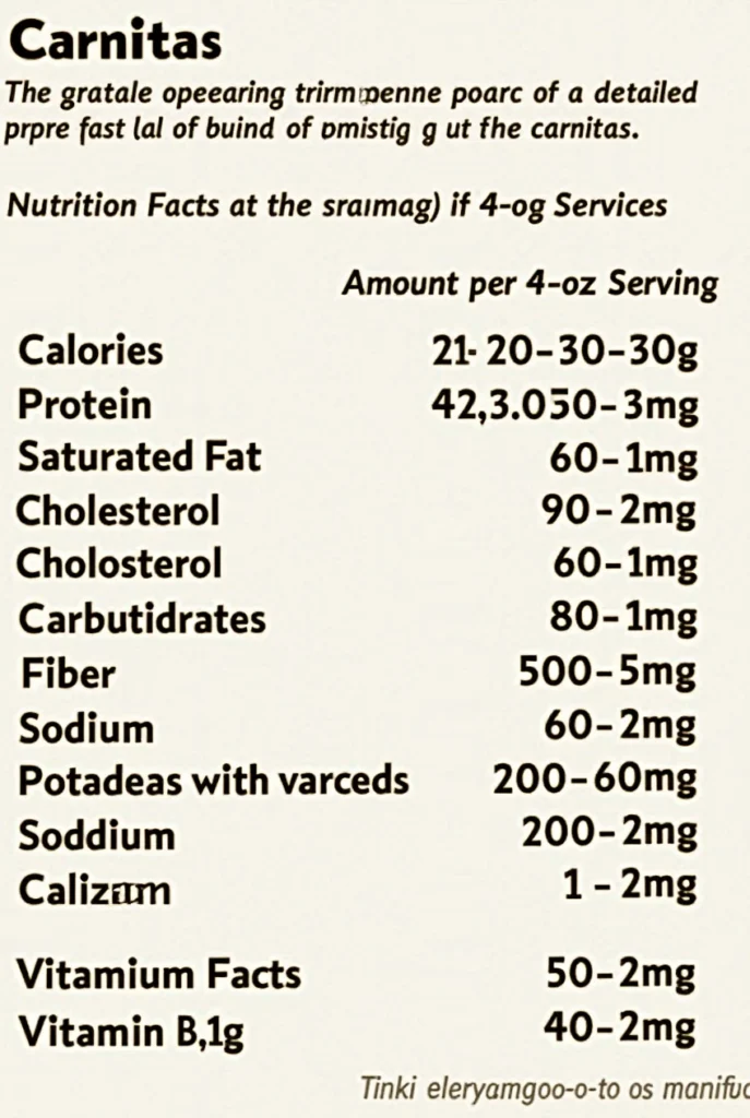How many calories are in a serving of carnitas? 1 calories carnitas