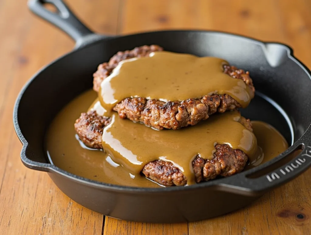 Homemade Hamburger Steaks with Onion Gravy Recipe 2 hamburger steaks with onion gravy 2
